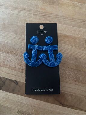 J. Crew Electric Blue Beaded Anchor Statement Earrings